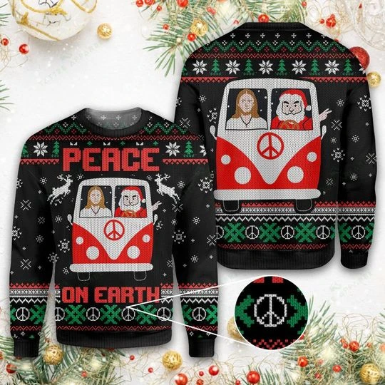 Jesus & Santa Peace On Earth Ugly Christmas Sweater 