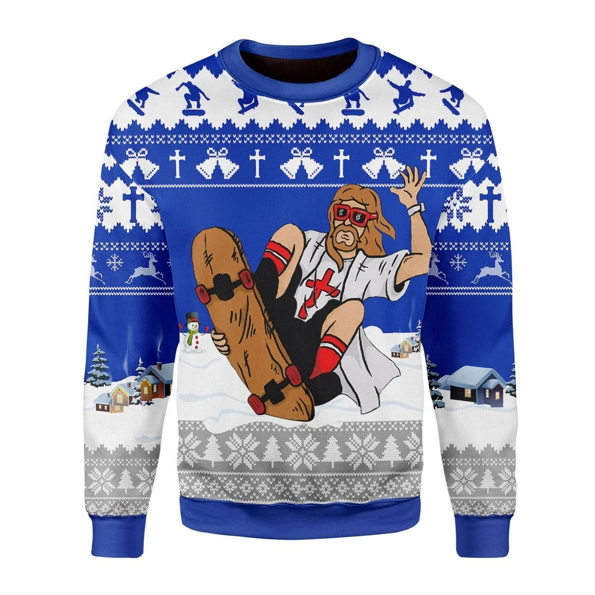 Jesus Skateboarding Ugly Christmas Sweater 