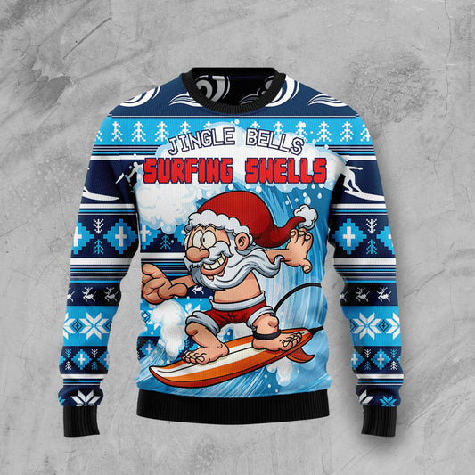 Jingle Bells Surfing Ugly Christmas Sweater 