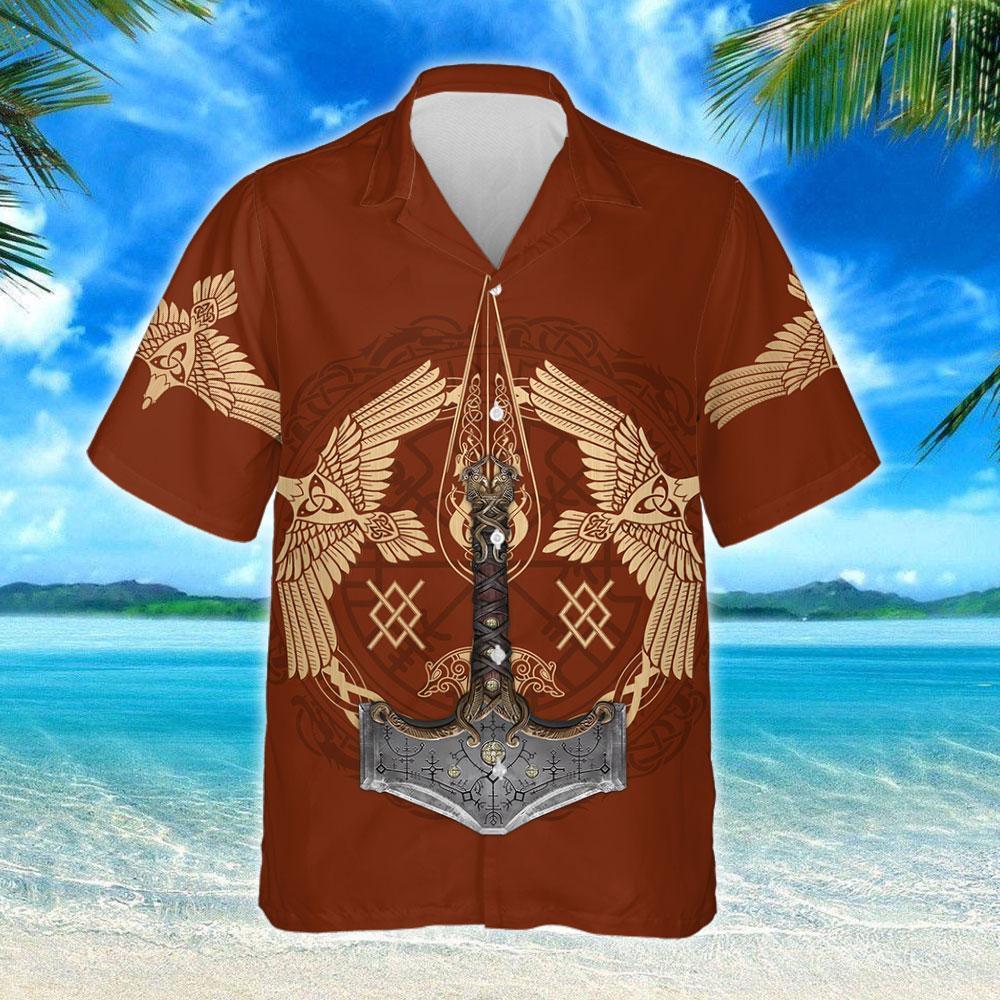 Viking Ravens Mjolnir Hawaiian Shirt Trl654Hw