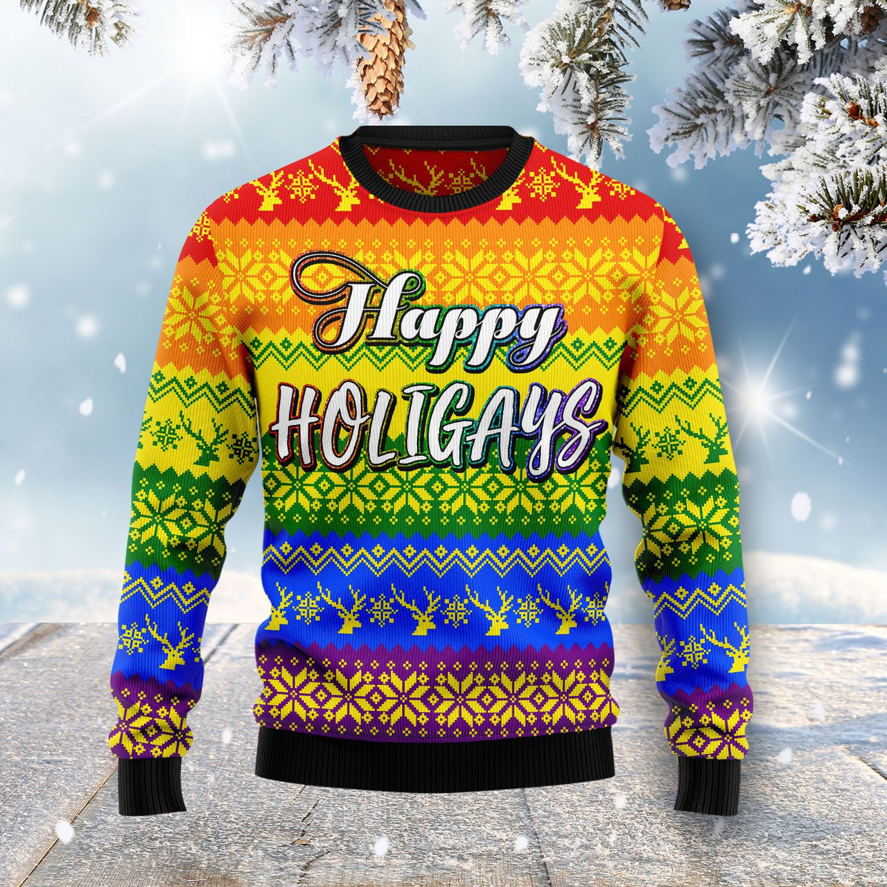 LGBT Gay Pride Happy Holigays Ugly Christmas Sweater 