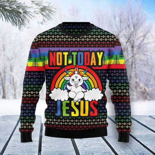 LGBT Not Today Jesus Ugly Christmas Sweater 