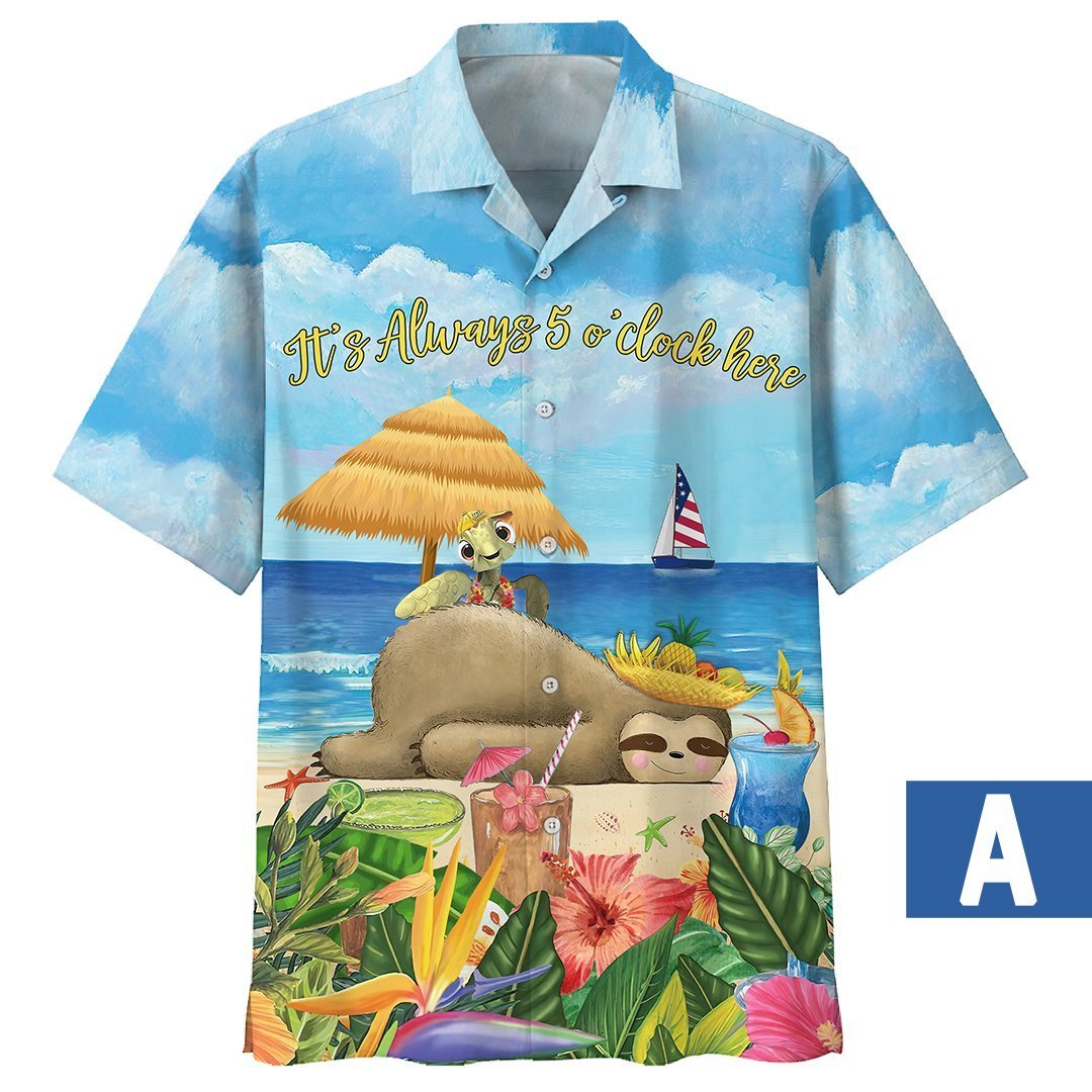 America Familleus - Turtle With Sloth Play On Beach Style Hawaii Shirt Short Hawaiian