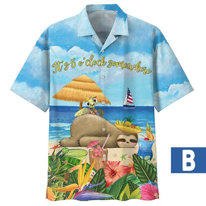 America Familleus - Turtle With Sloth Play On Beach Style Hawaii Shirt Short Hawaiian