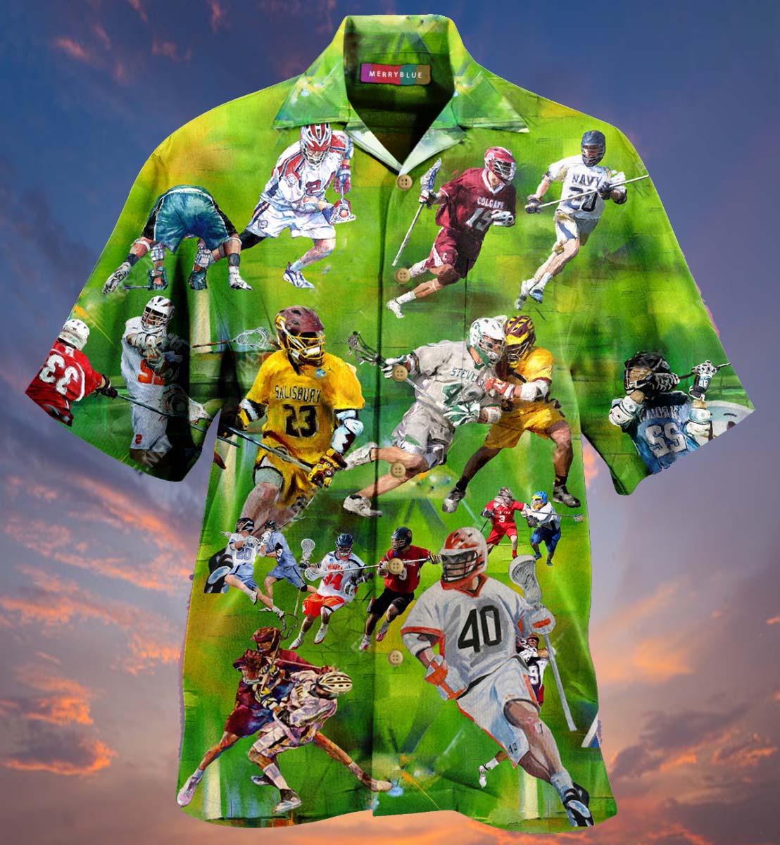 Vintage Lacrosse Player Retro Hawaiian Aloha Shirts #V