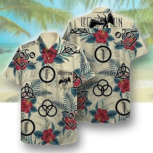 Led Zeppelin Music Band Hawaiian Beach 4k33 Print Short Sleeve Hawaiian Casual Shirt