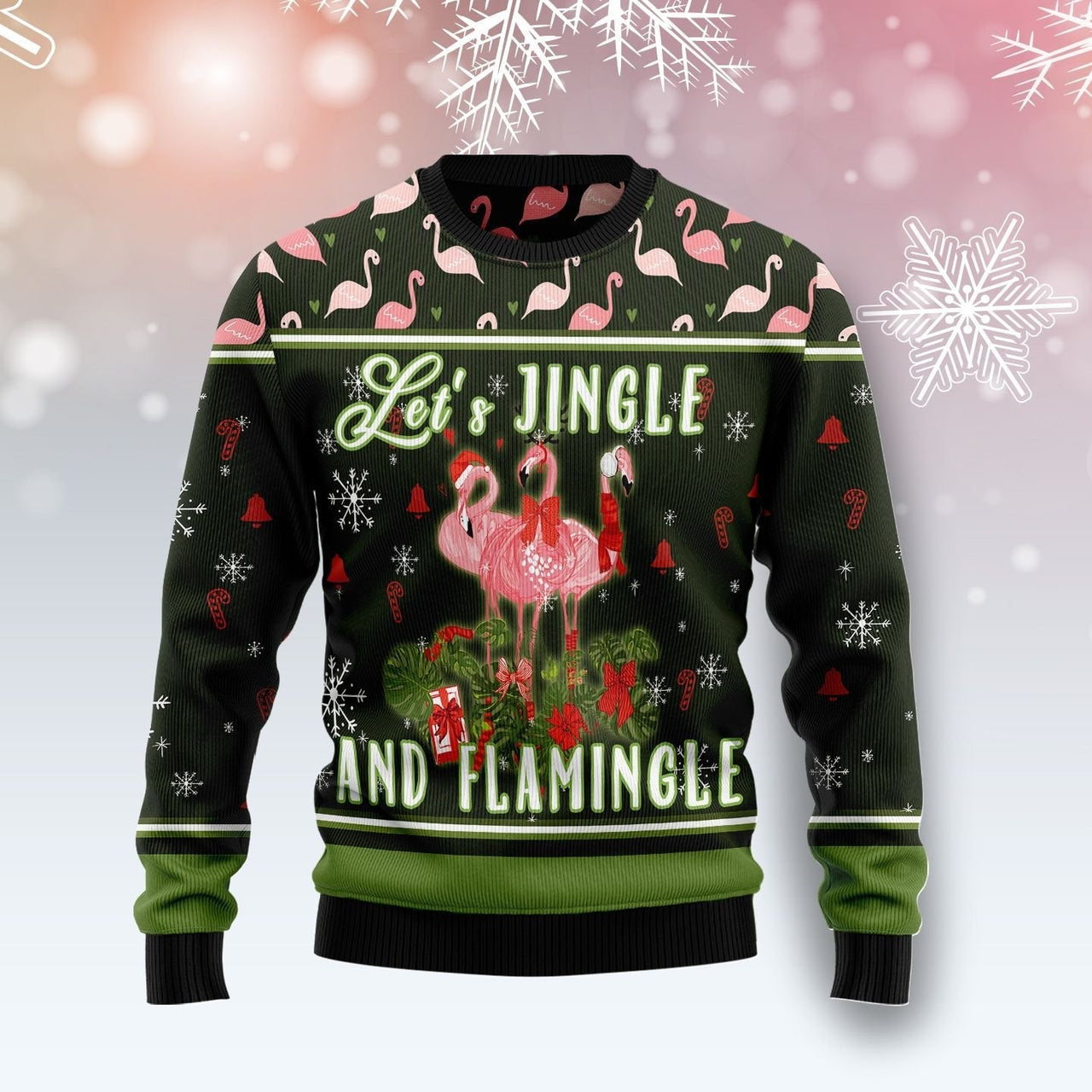 Lets Jingle And Flamingle Ugly Christmas Sweater 