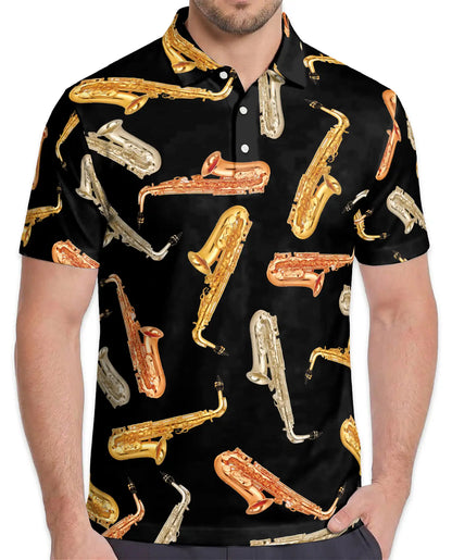Saxophone Pattern Jazz Music 3D Polo Shirt for Men | Azhawaiian
