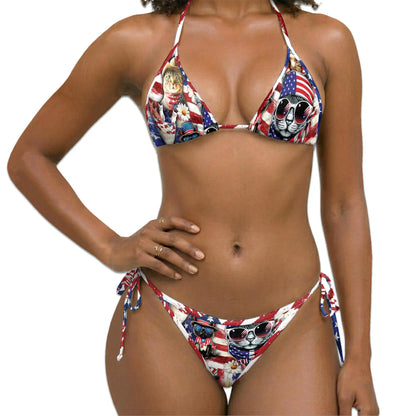 4th of July Cat Bikini Set for Women, Two Piece Swimsuit, Patriotic Cat Print Beachwear | Azhawaiian