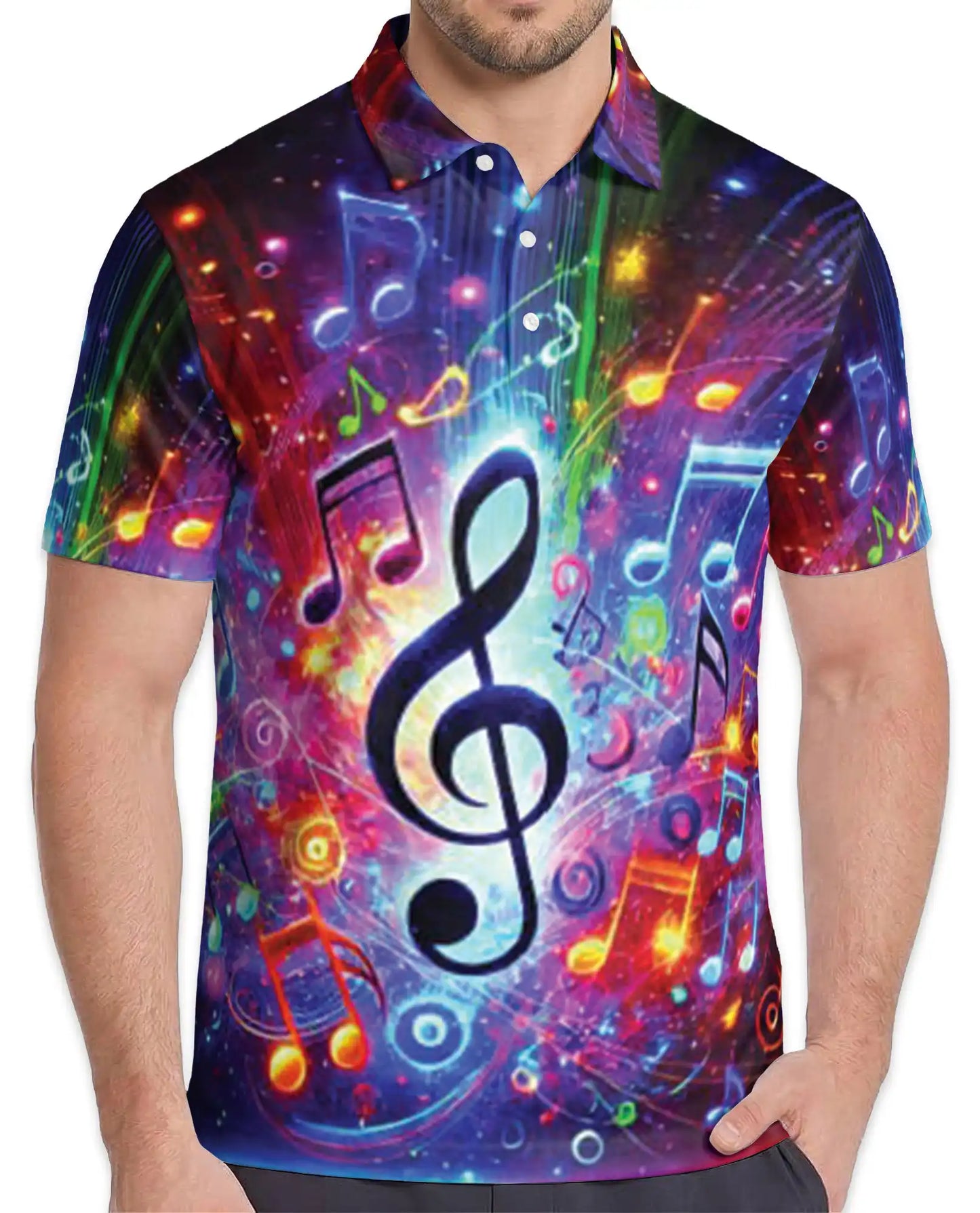 Music Notes Polo Shirt, Colorful Treble Clef Print | Azhawaiian