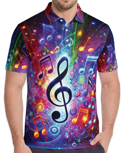 Music Notes Polo Shirt, Colorful Treble Clef Print | Azhawaiian