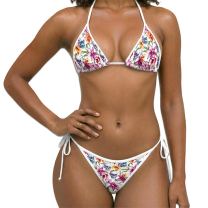 Spring Floral Skull Bikini Set for Women, Two Piece Swimsuit, Gothic Flower Beachwear | Azhawaiian