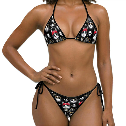 Pirate Cat Bikini Set for Women, Two Piece Swimsuit, Gothic Cat Beachwear | Azhawaiian