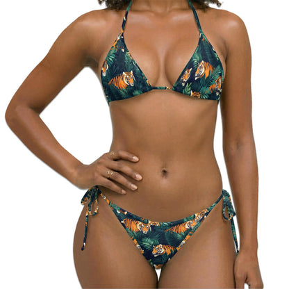 Vintage Tiger Bikini Set for Women, Two Piece Swimsuit, Tiger Print Beachwear | Azhawaiian