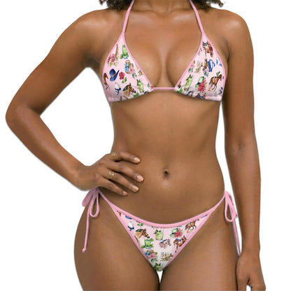 Watercolor Horse Racing Bikini Set for Women, Two Piece Swimsuit, Equestrian Beachwear | Azhawaiian