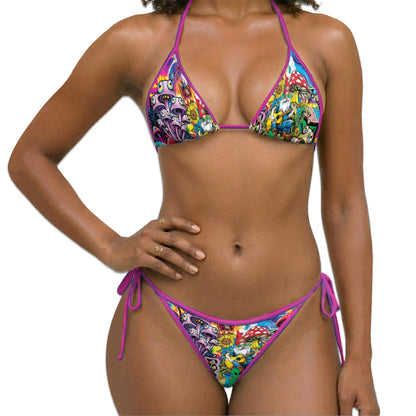 Magic Mushroom Bikini Set for Women, Two Piece Swimsuit, Psychedelic Festival Beachwear | Azhawaiian