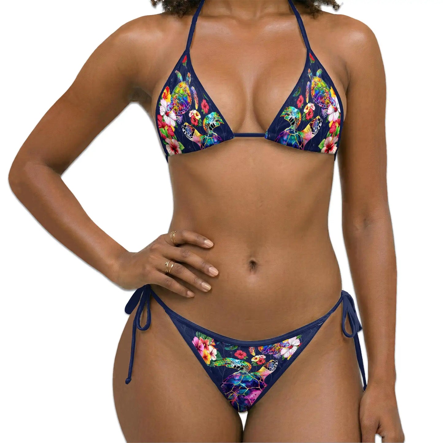 Colorful Turtle Floral Bikini Set for Women, Two Piece Swimsuit, Tropical Ocean Beachwear | Azhawaiian