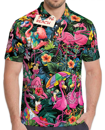 Tropical Flamingo Polo Shirt for Men, Beach Vacation Style | Azhawaiian