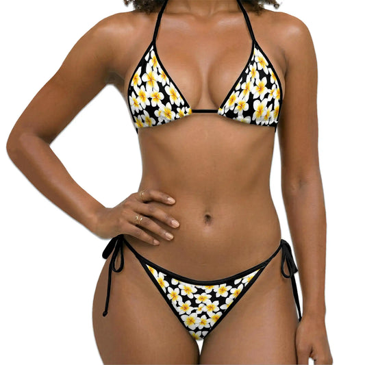 Plumeria Flower Bikini Set for Women, Two Piece Swimsuit, Tropical Plumeria Print Beachwear | Azhawaiian