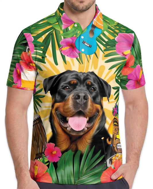 Rottweiler Tropical Polo Shirt For Men- Dog Beach Summer Island Aloha| Azhawaiian