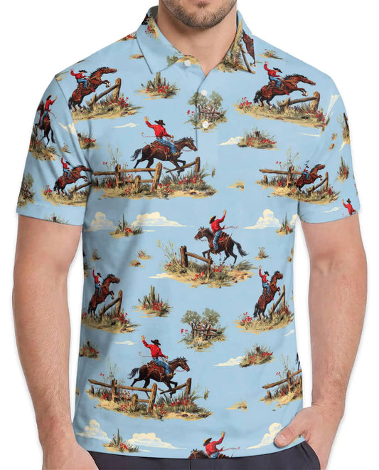 Rodeo Cowboy Polo Shirt for Men, Western Ranch Style | Azhawaiian