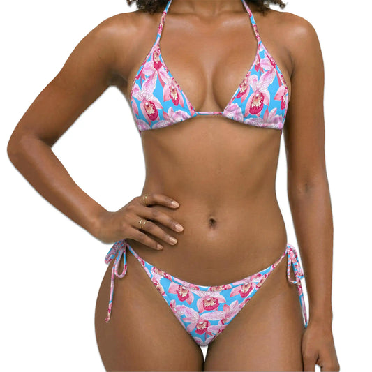Pink Orchid Bikini Set for Women, Two Piece Swimsuit, Tropical Floral Beachwear | Azhawaiian