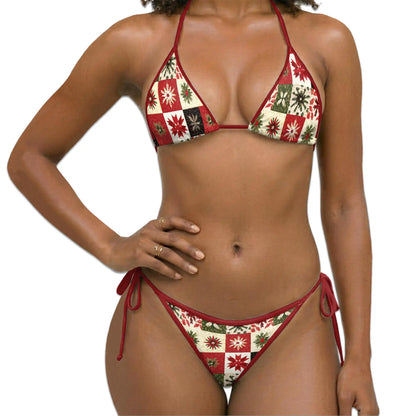 Christmas Quilt Bikini Set for Women, Two Piece Swimsuit, Festive Holiday Beachwear | Azhawaiian