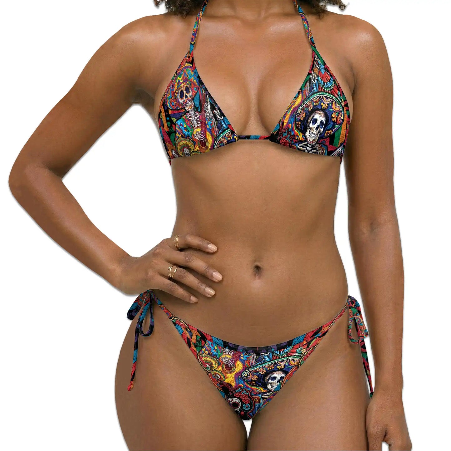 Musician Skull Bikini Set for Women, Two Piece Swimsuit, Day of the Dead Beachwear | Azhawaiian