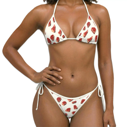 Steak Pattern Bikini Set for Women, Two Piece Swimsuit, Fun Food Beachwear | Azhawaiian