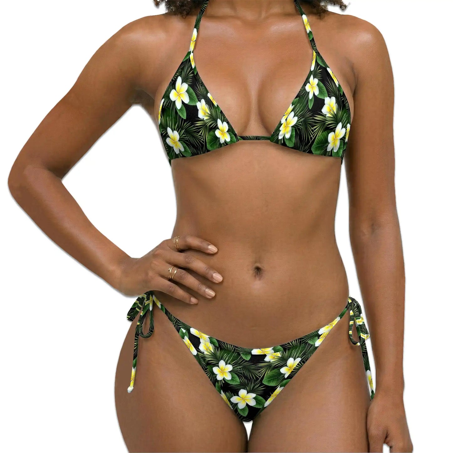 White Plumeria Bikini Set for Women, Two Piece Swimsuit, Tropical Floral Beachwear | Azhawaiian