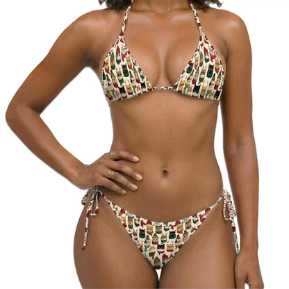 Christmas Cat Bikini Set for Women, Two Piece Swimsuit, Holiday Cat Beachwear | Azhawaiian