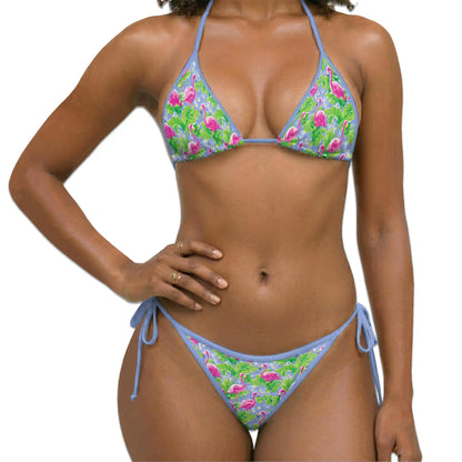 Tropical Flamingo Bikini Set for Women, Two Piece Swimsuit, Floral Bird Beachwear | Azhawaiian