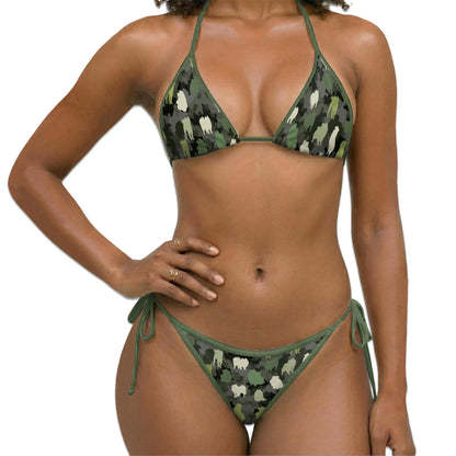 Camo Samoyed Dog Bikini Set for Women, Two Piece Swimsuit, Cute Dog Beachwear | Azhawaiian