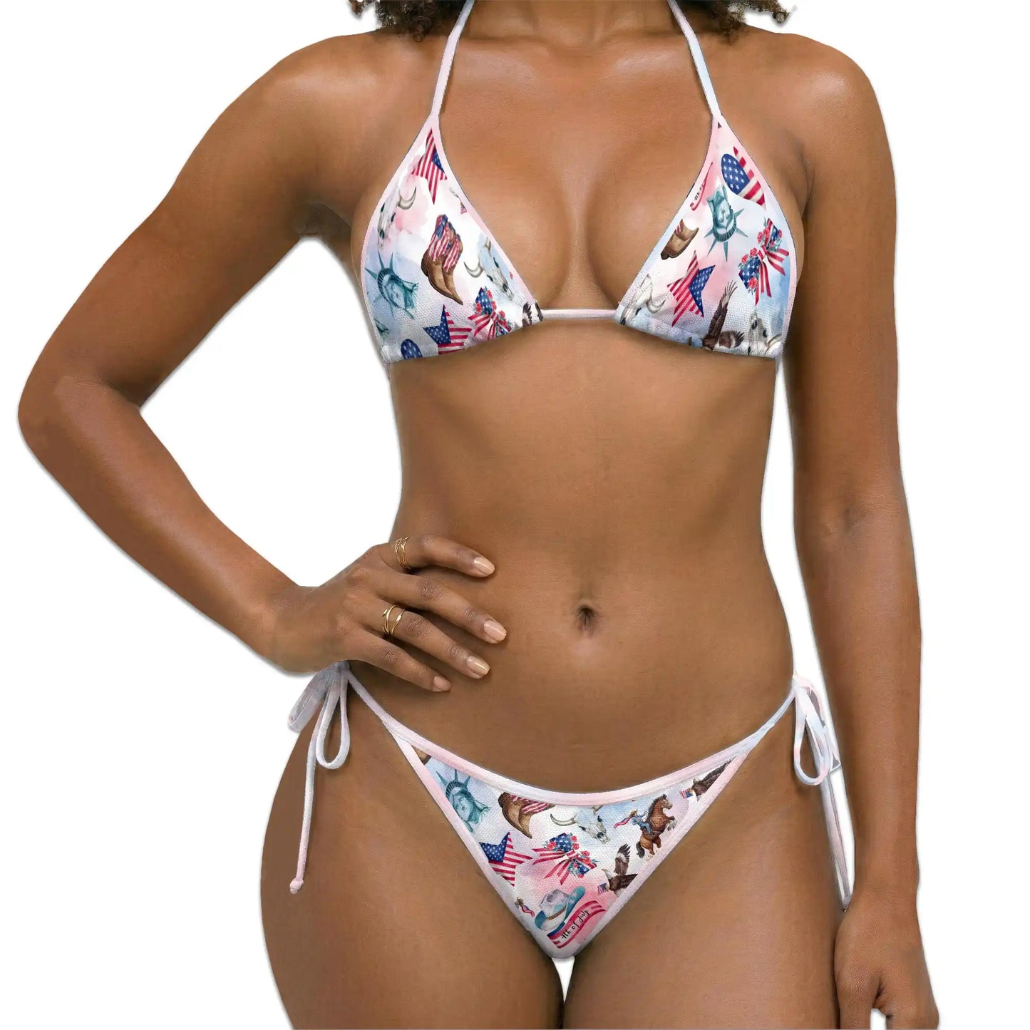 4th of July Rodeo Horse Bikini Set for Women, Two Piece Swimsuit, Patriotic Western Beachwear | Azhawaiian