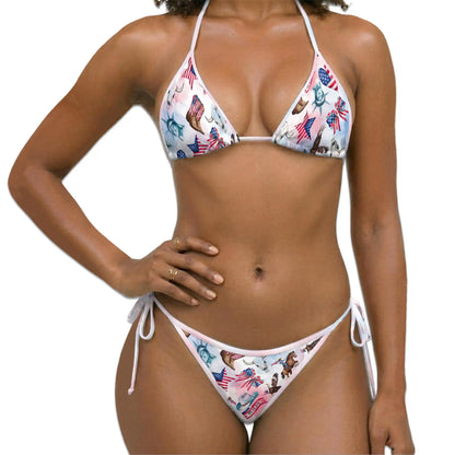 4th of July Rodeo Horse Bikini Set for Women, Two Piece Swimsuit, Patriotic Western Beachwear | Azhawaiian