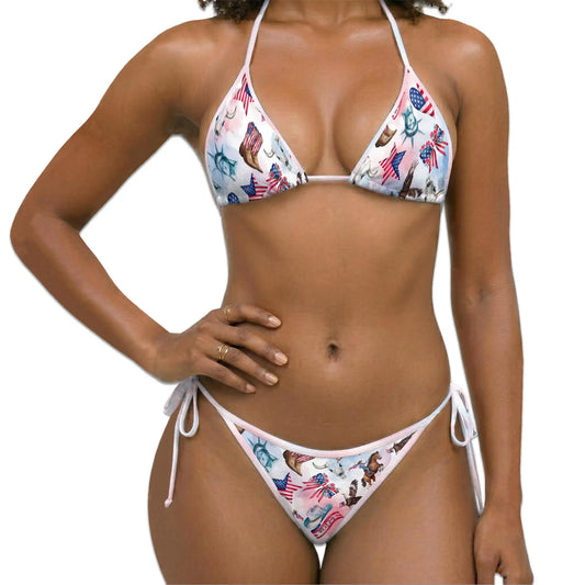 4th of July Rodeo Horse Bikini Set for Women, Two Piece Swimsuit, Patriotic Western Beachwear | Azhawaiian