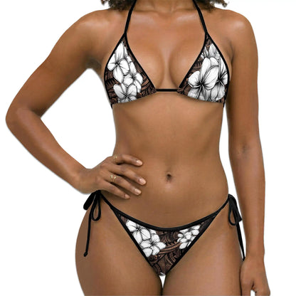 Plumeria Tribe Bikini Set for Women, Two Piece Swimsuit, Tribal Floral Beachwear | Azhawaiian