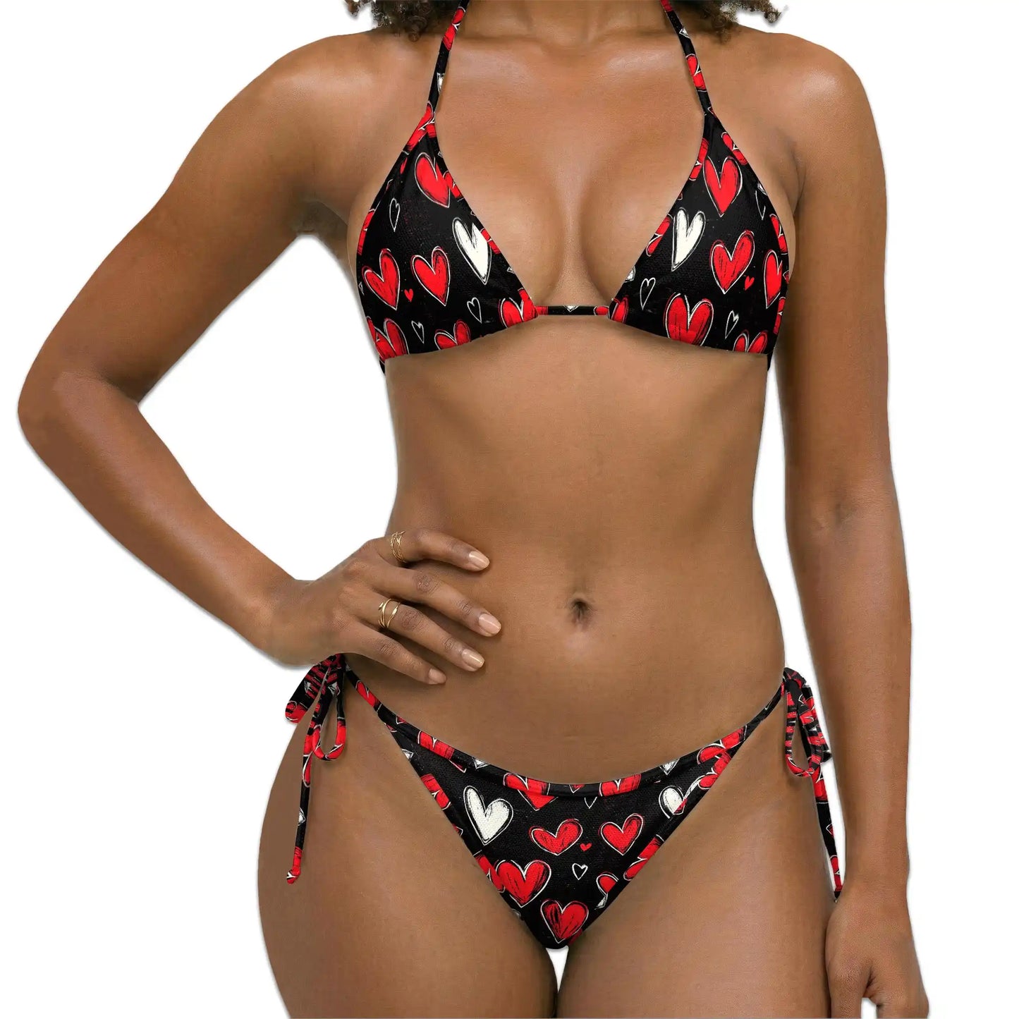 Love Red Heart Bikini Set for Women, Two Piece Swimsuit, Valentine Heart Beachwear | Azhawaiian