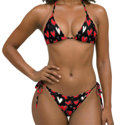 Love Red Heart Bikini Set for Women, Two Piece Swimsuit, Valentine Heart Beachwear | Azhawaiian