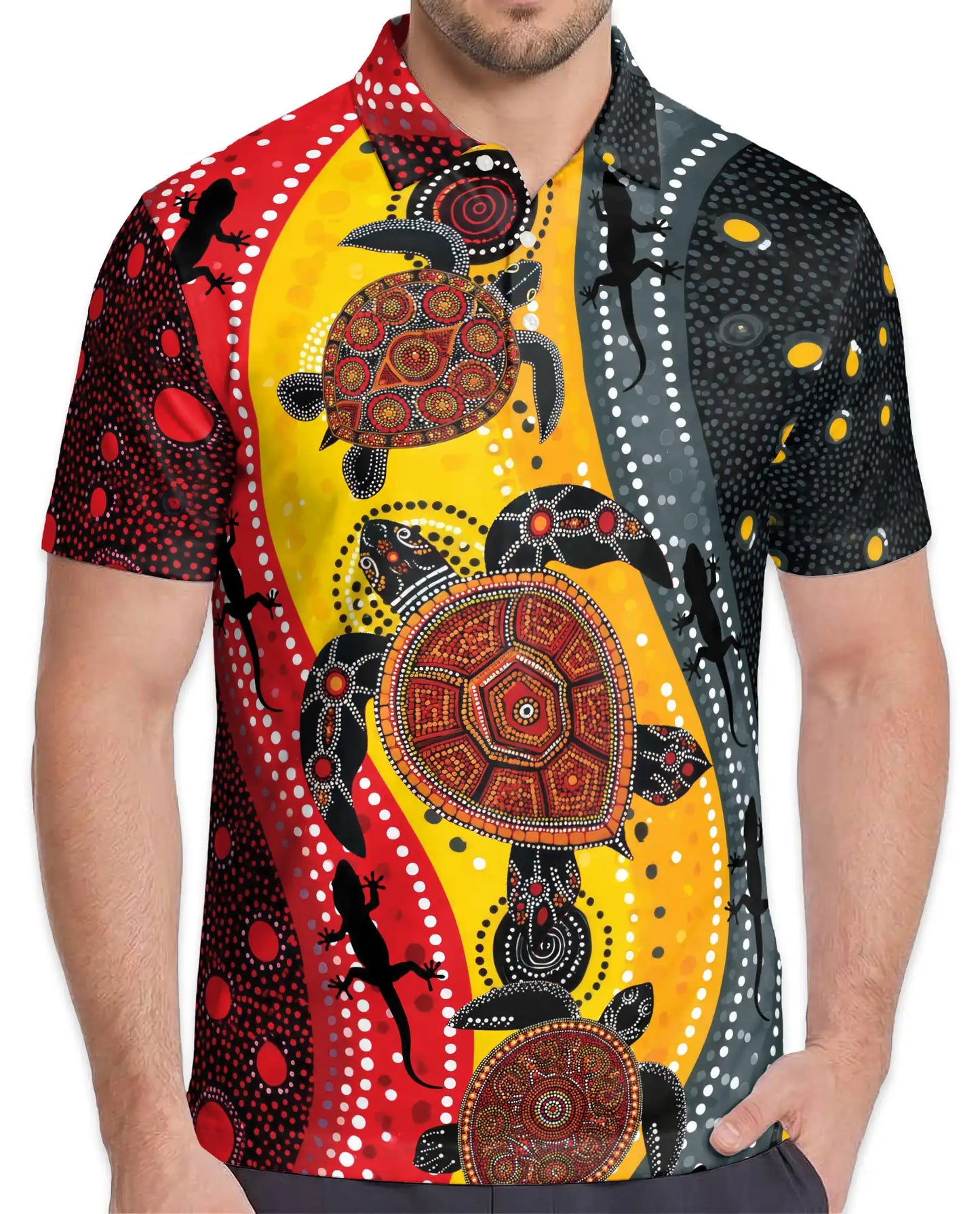 Turtle Dot Art Polo Shirt for Men, Aboriginal Inspired Style | Azhawaiian