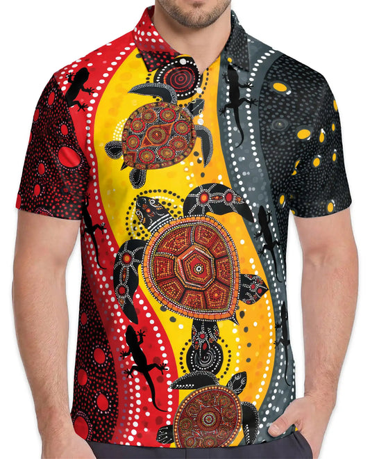 Turtle Dot Art Polo Shirt for Men, Aboriginal Inspired Style | Azhawaiian