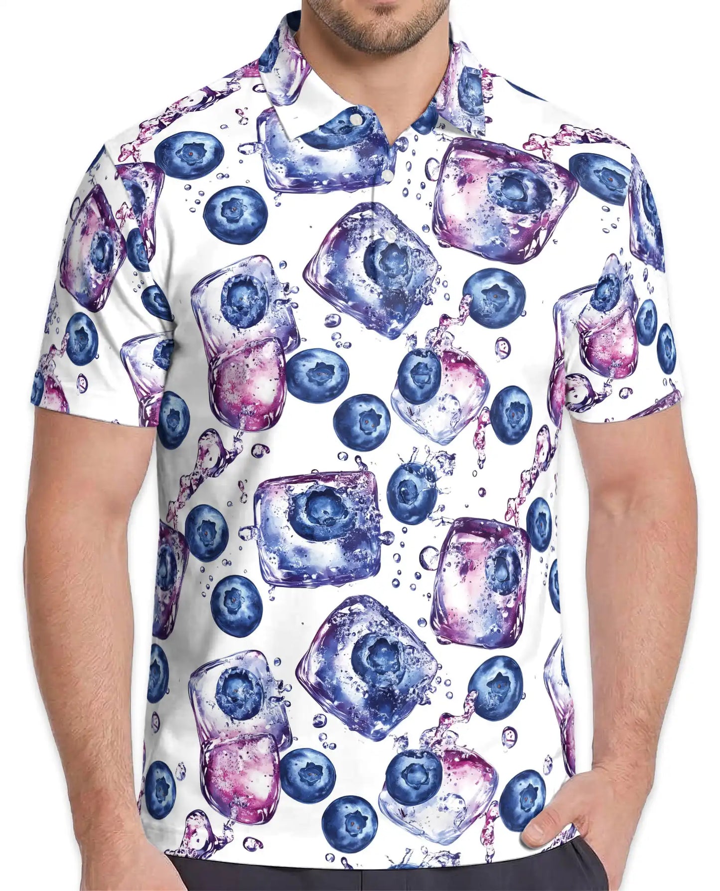 Blueberry Ice Polo Shirt for Men, Azhawaiian Hawaiian Summer Shirt | Azhawaiian