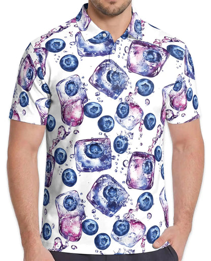 Blueberry Ice Polo Shirt for Men, Azhawaiian Hawaiian Summer Shirt | Azhawaiian