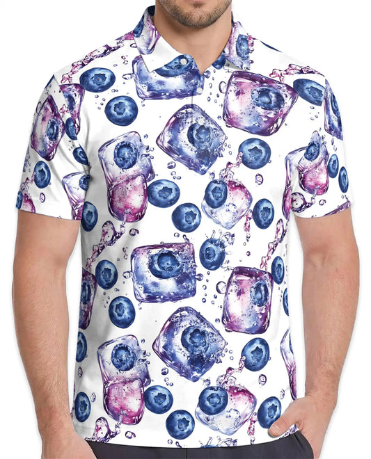 Blueberry Ice Polo Shirt for Men, Azhawaiian Hawaiian Summer Shirt | Azhawaiian