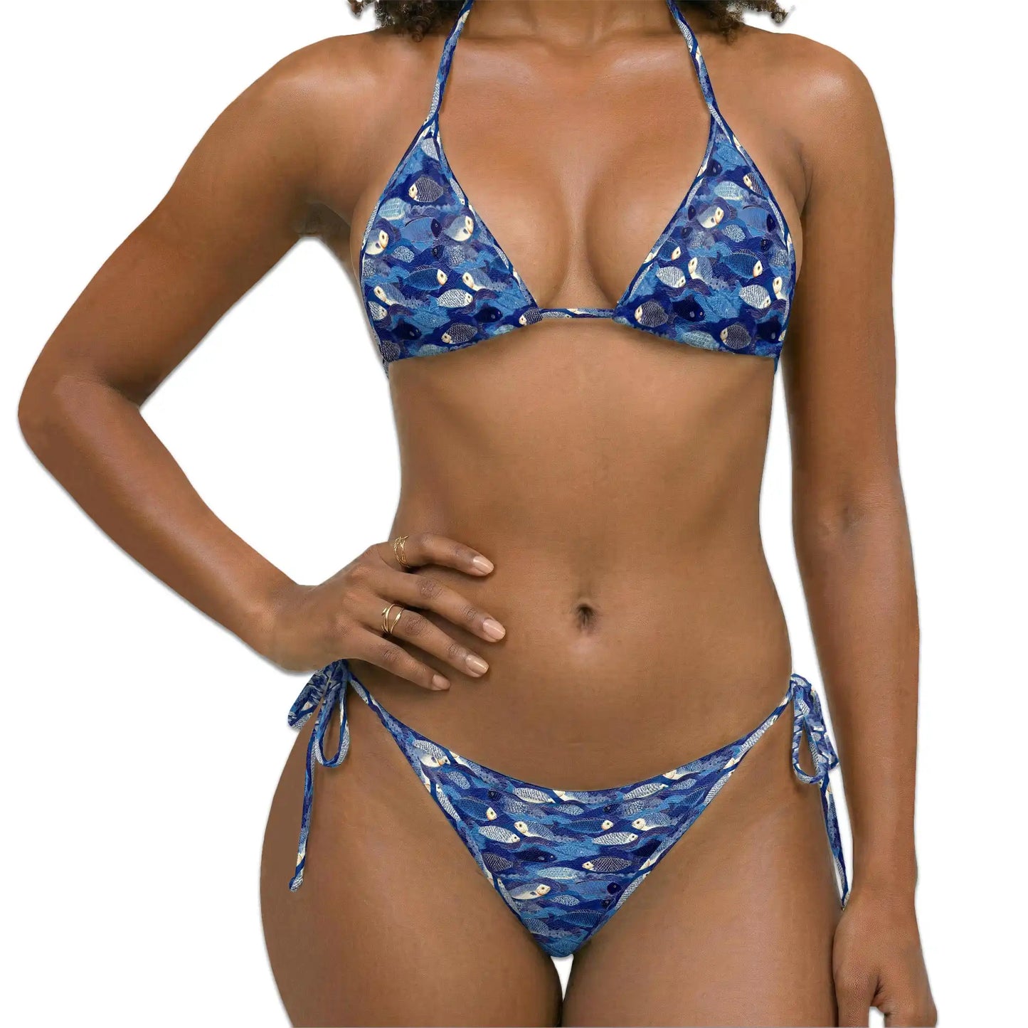 Fish Pattern Blue Bikini Set for Women, Two Piece Swimsuit, Ocean Beachwear | Azhawaiian