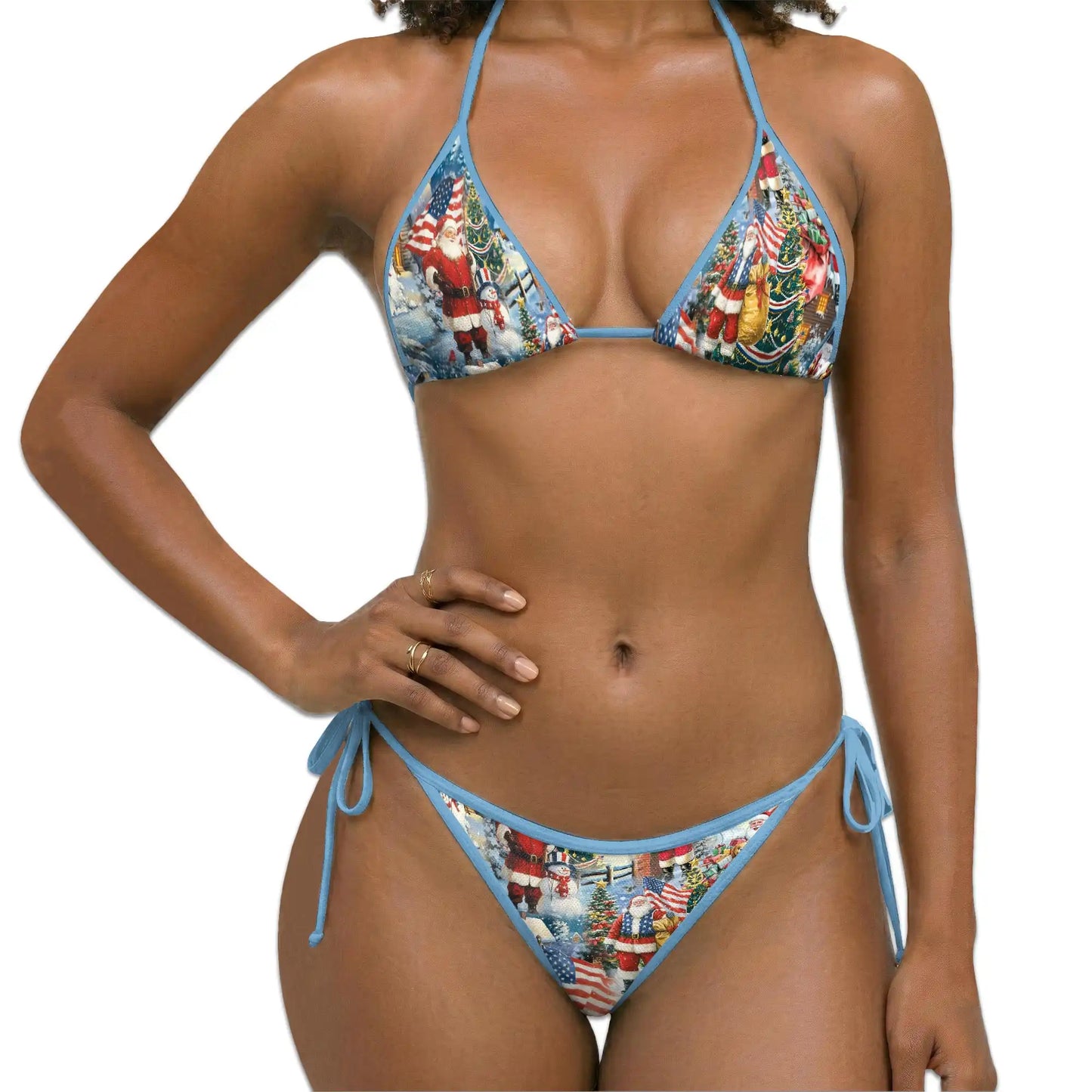 Santa Claus American Bikini Set for Women, Two Piece Swimsuit, Patriotic Christmas Beachwear | Azhawaiian