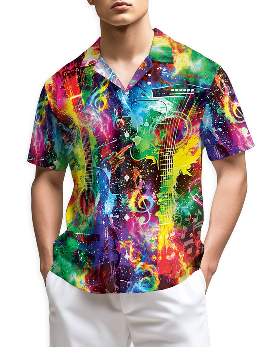 Rainbow Guitar Hawaiian Shirt for Men, Button Down Aloha Shirt