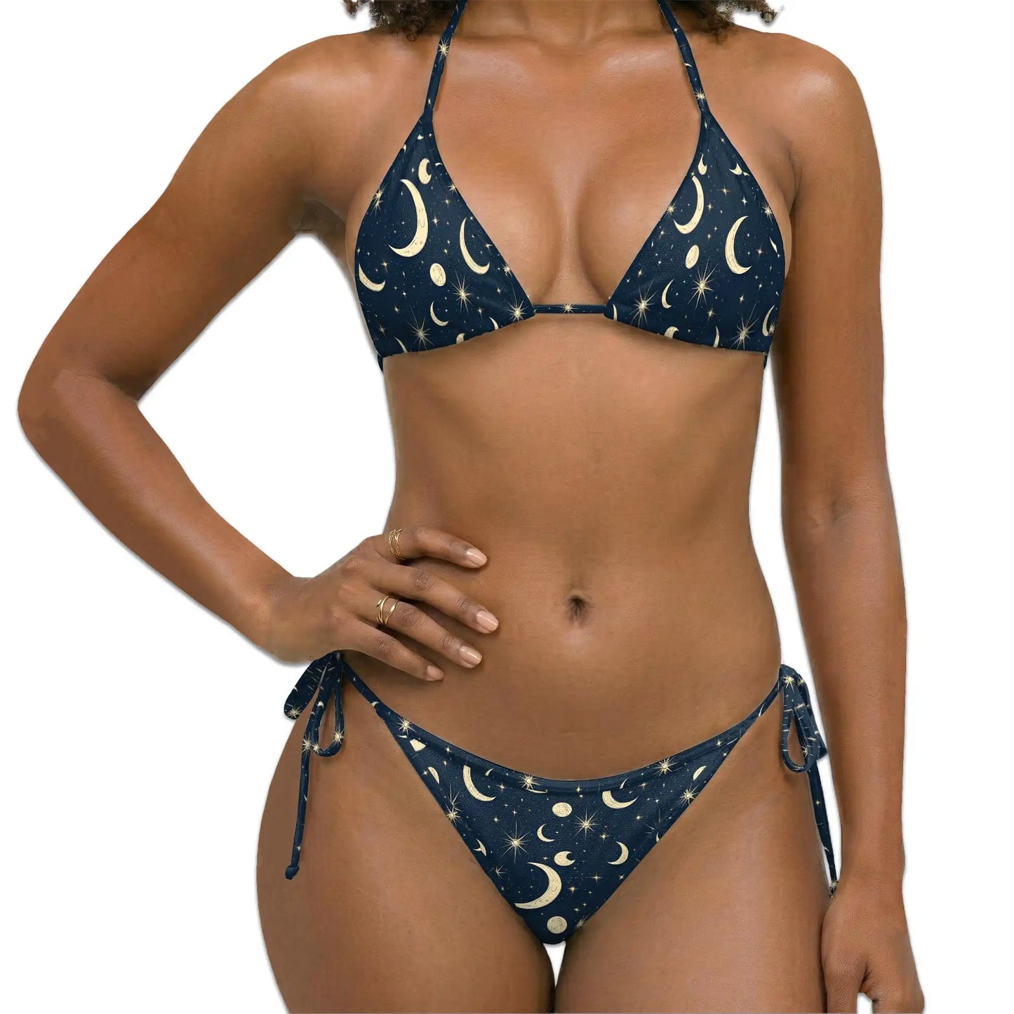 Gold Half Moon Bikini Set for Women, Two Piece Swimsuit, Celestial Starry Beachwear | Azhawaiian