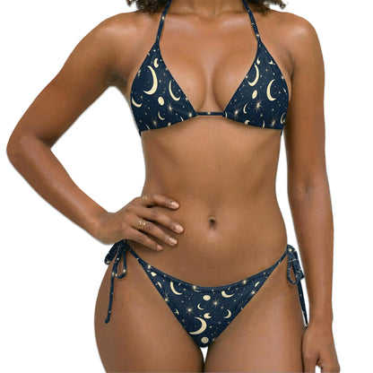 Gold Half Moon Bikini Set for Women, Two Piece Swimsuit, Celestial Starry Beachwear | Azhawaiian