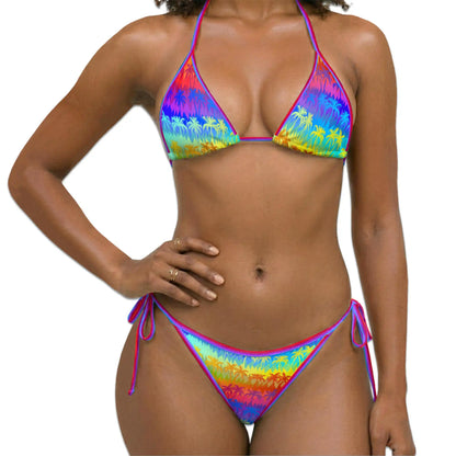 LGBT Coconut Bikini Set for Women, Two Piece Swimsuit, Rainbow Tropical Beachwear | Azhawaiian